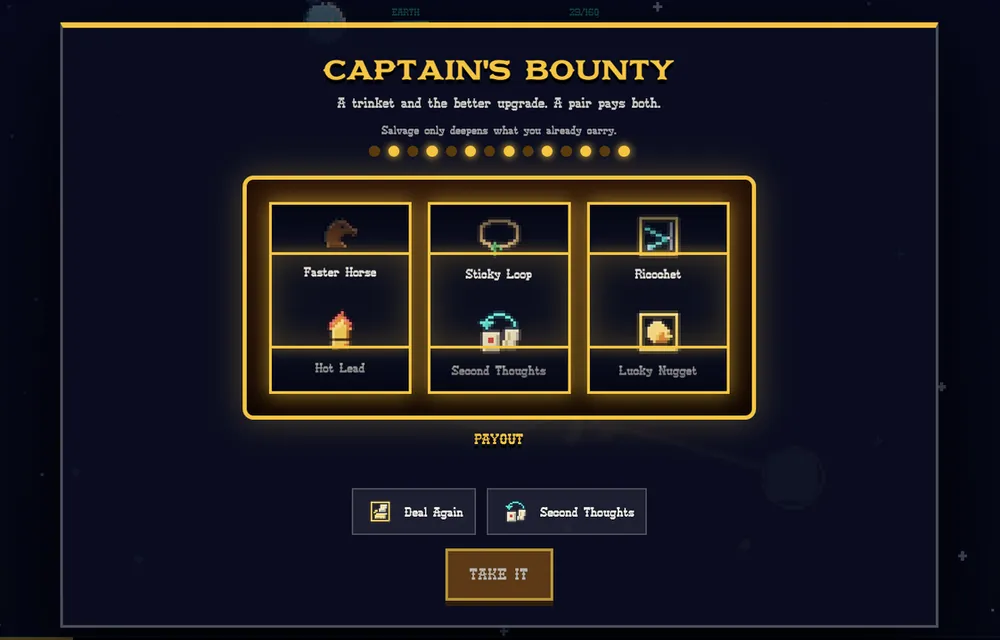 Captain's Bounty screen with six upgrades to claim